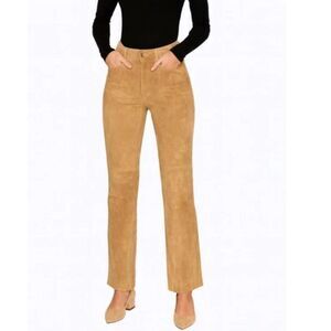 Etcetera Tan Soft Suede Leather High Rise Straight Leg Pants Size 4